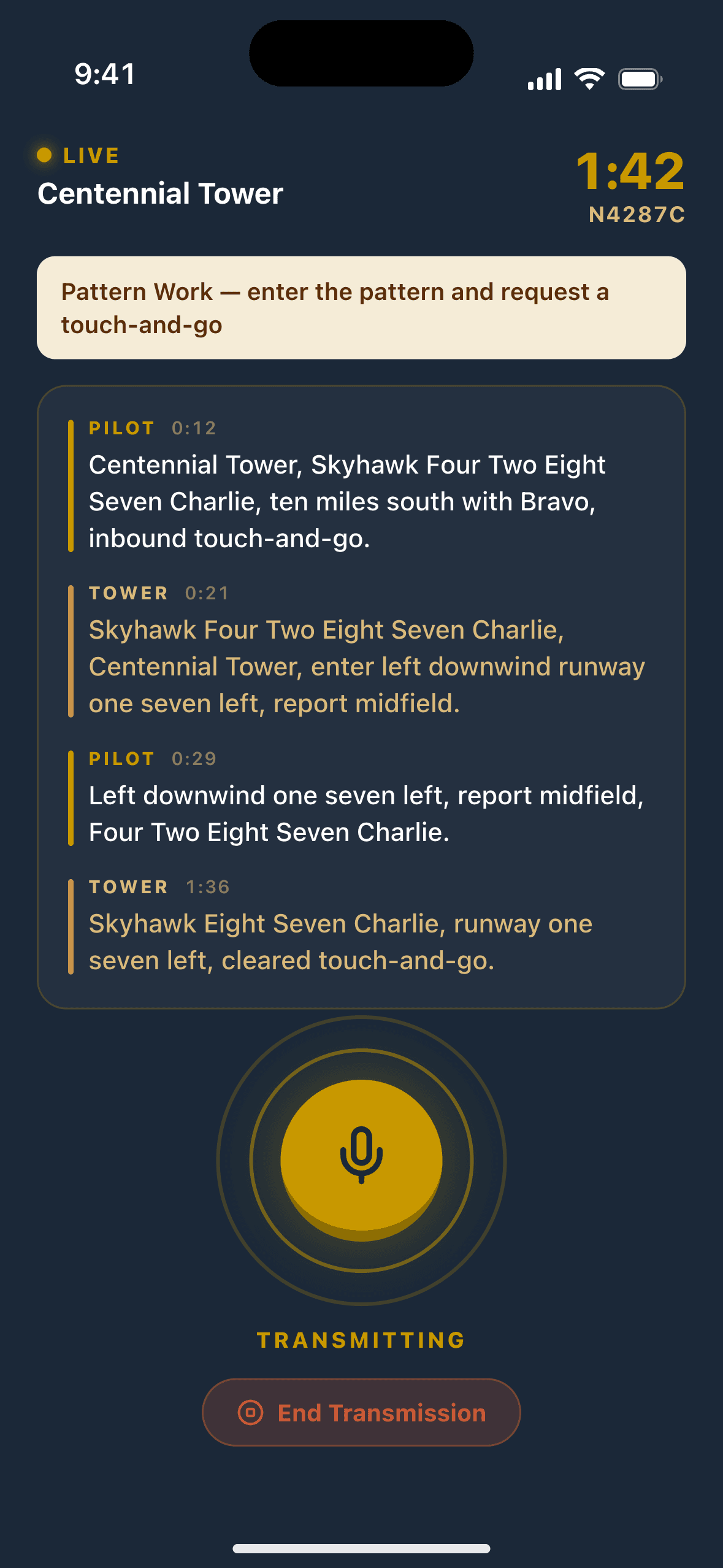 FlyCowboys Talk to Tower live radio call with an AI controller